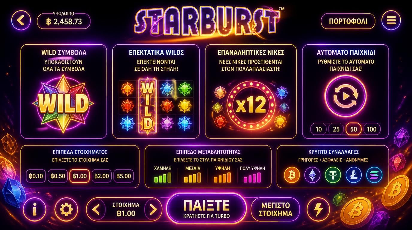 wilds, expanding wilds, auto-play και volatility στο demo Starburst